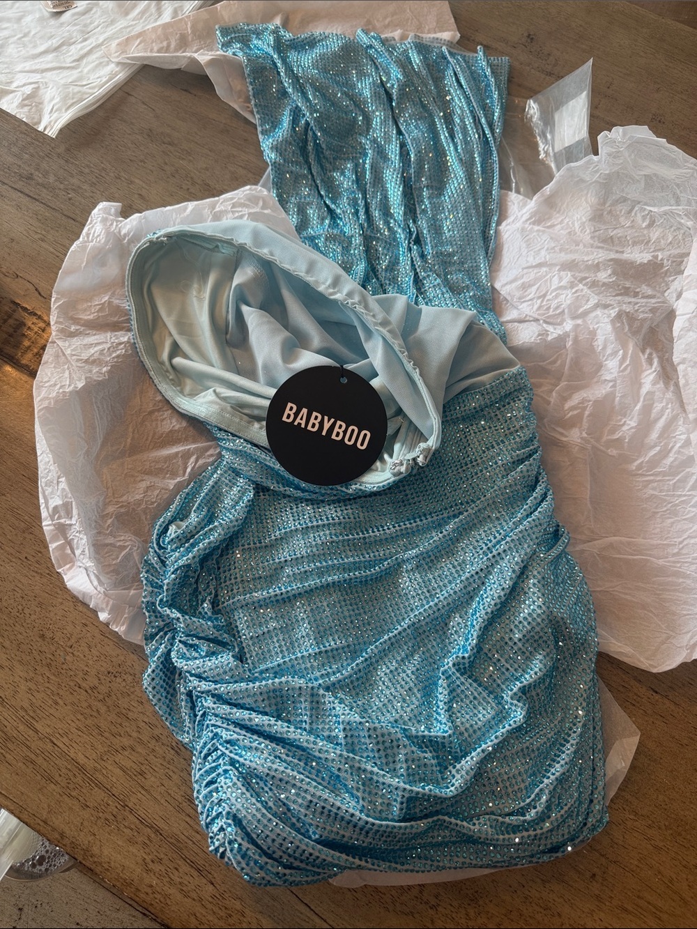 NWT - Babyboo Fashion Kailani Maxi Sequin Embellished Formal Gown in Aqua Blue - Picture 6 of 7